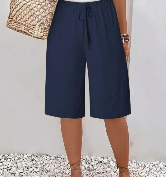 Women's Solid Color Elastic 9-Inch Pants With Pockets