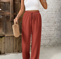 Women's Solid Color Belted Loose Straight Leg Casual Pants