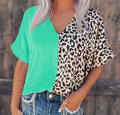 Women's Casual Loose Fit Colorblock Leopard Print Shirt