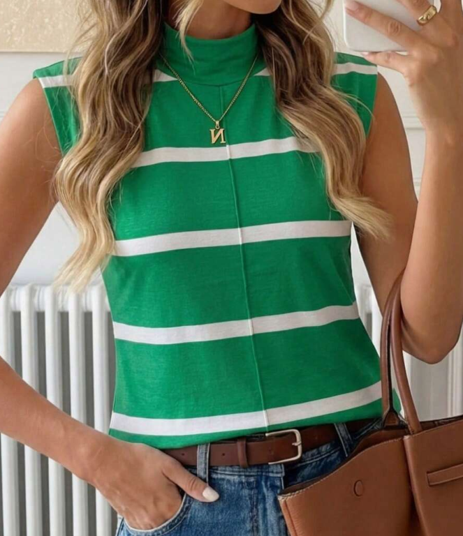 Casual Retro Elegant Commute Versatile Warm Green Striped Floral Print Pattern